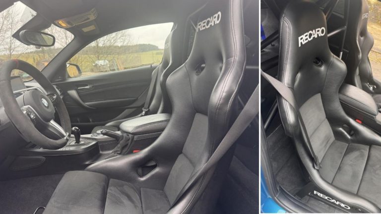 BMW F87 M2 Driver's cockpit view of the BMW M2 rental car, equipped with a 7-speed dual-clutch transmission for fast track laps.